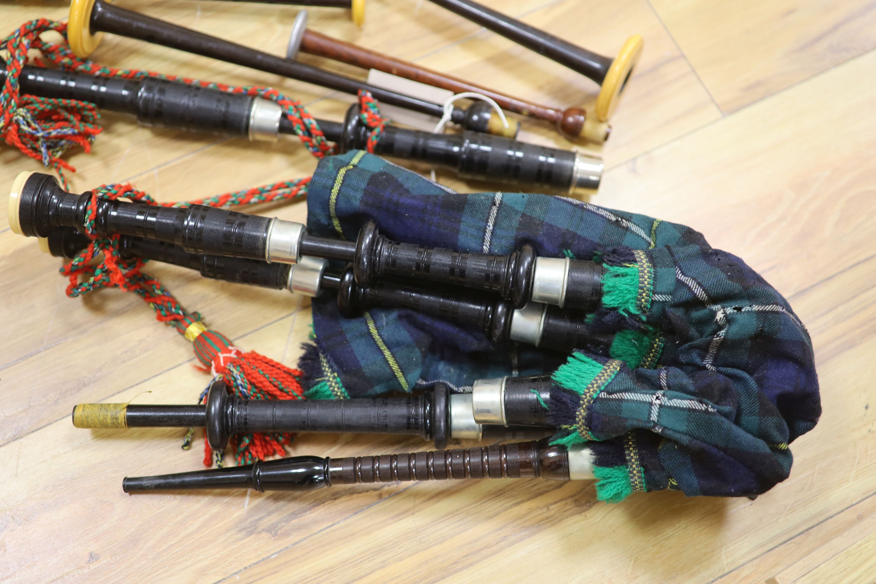 A set of bagpipes, signed Alexander